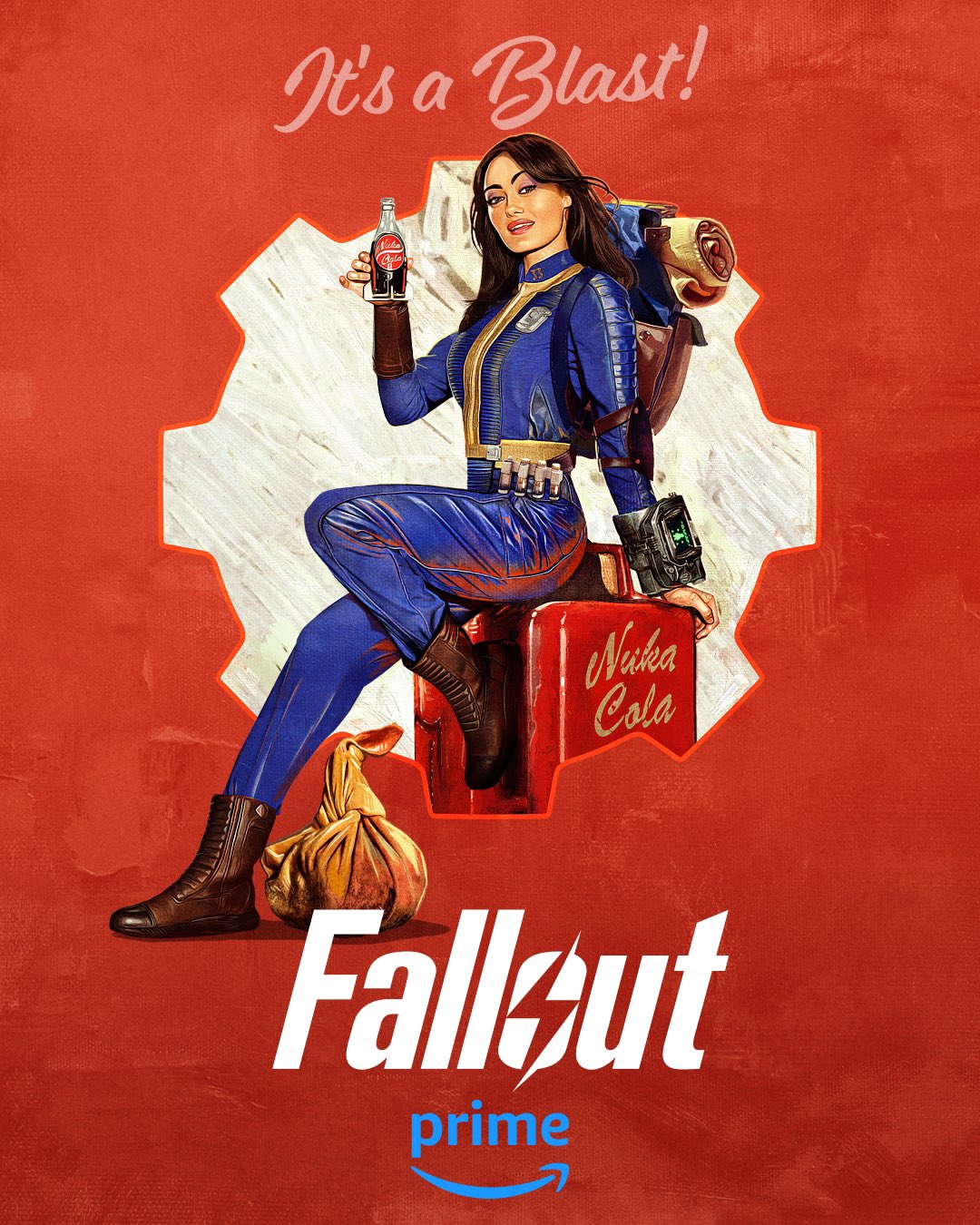 Ad for "Fallout" Show, girl sits on metal case of "Nuka Cola" 
Photo Courtesy of Prime Video